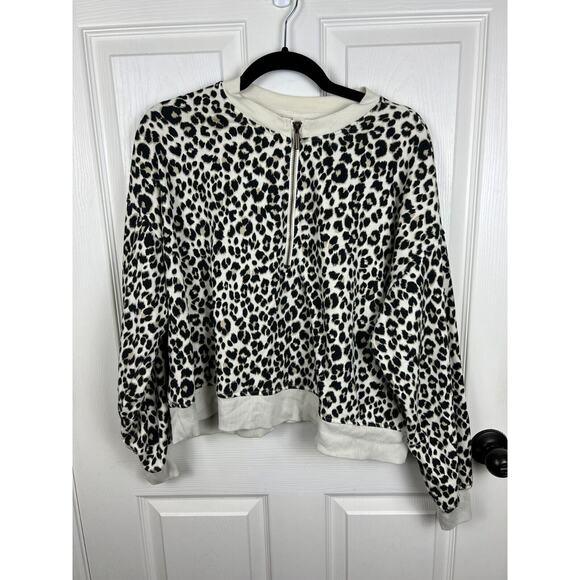 Old Navy boxy fit Leopard Half-Zip French Terry Sweatshirt Size Medium - Picture 7 of 8